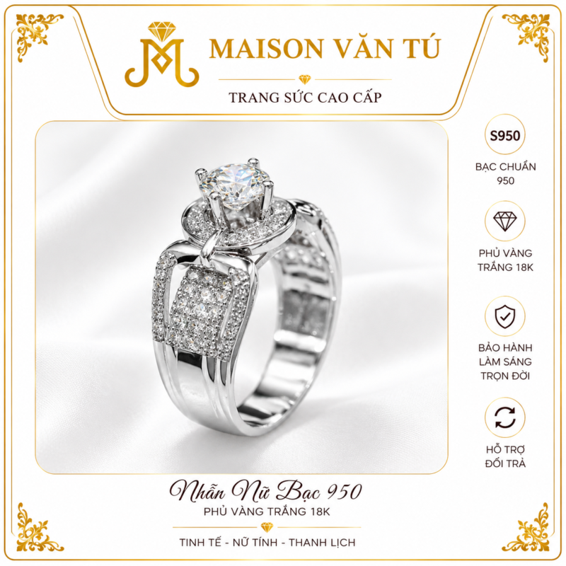 Nhẫn bạc cao cấp xi kim(phủ vàng trắng 18k) Lx99633